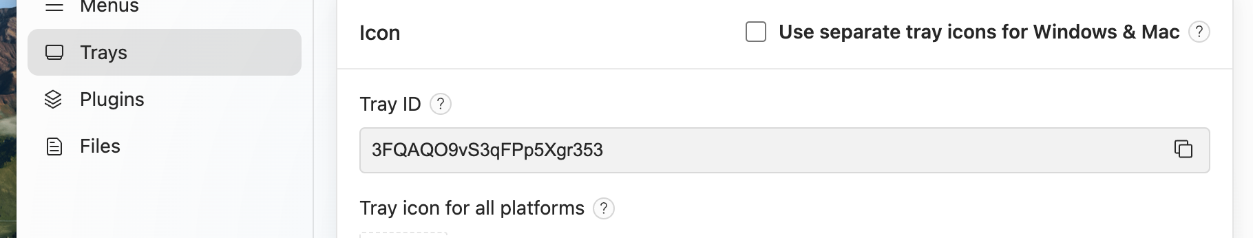 Copyable input that is pre-filled with the tray identifier