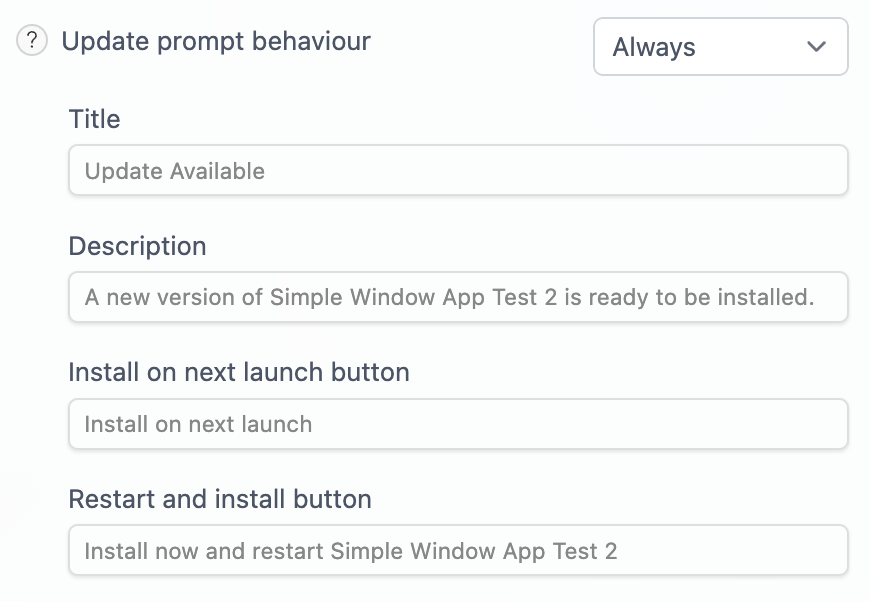 Set of options for configuring the auto-update prompt.